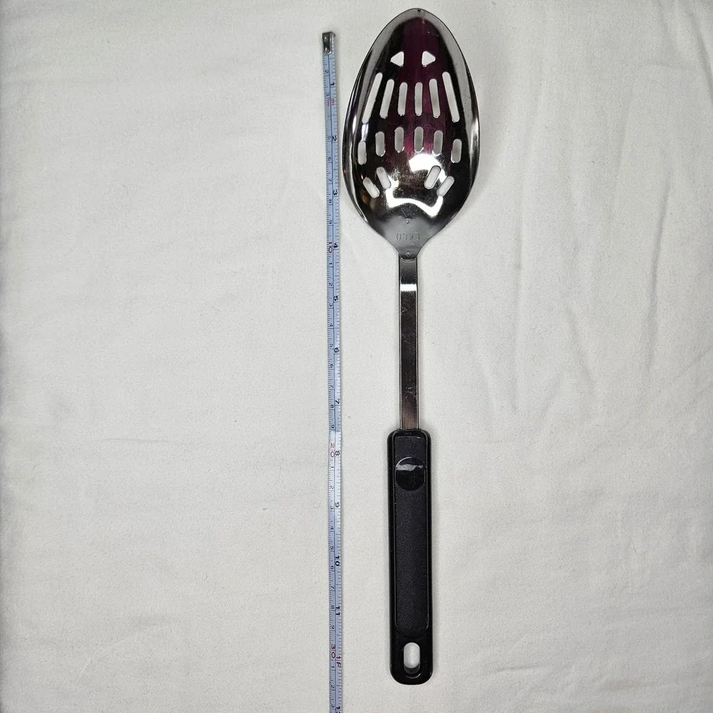 EKCO Slotted Spoon Stainless Steel Black Plastic Handle 12